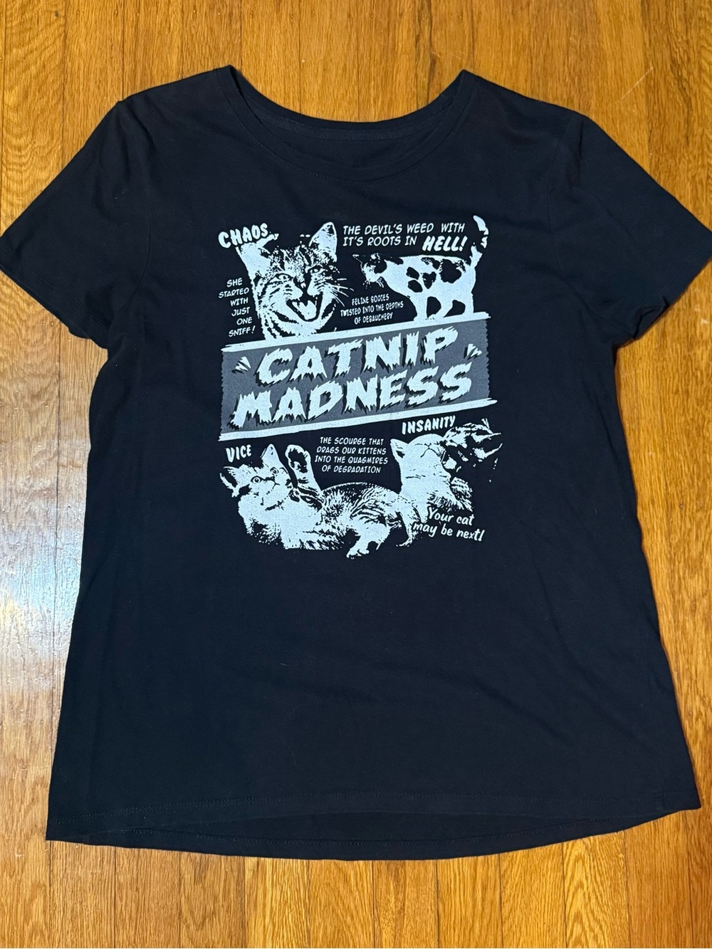 Catnip Madness Graphic Cat T-Shirt - Black